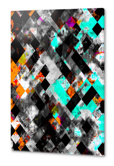 geometric pixel square pattern abstract art in blue orange black Acrylic prints by Timmy333