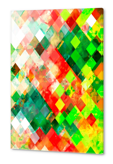 geometric square pixel pattern abstract background in green red yellow Acrylic prints by Timmy333