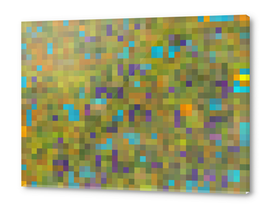 geometric square pixel pattern abstract in green yellow blue purple Acrylic prints by Timmy333