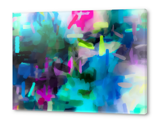 splash painting texture abstract background in blue pink yellow Acrylic prints by Timmy333