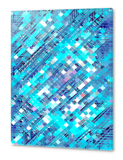 geometric square pixel pattern abstract background in blue and pink Acrylic prints by Timmy333