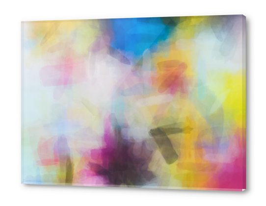 splash painting texture abstract background in yellow pink blue Acrylic prints by Timmy333