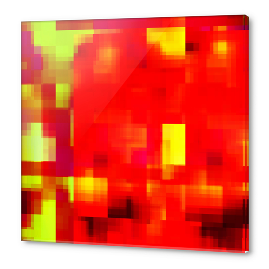 geometric pixel square pattern abstract background in red yellow Acrylic prints by Timmy333