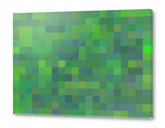 geometric square pixel pattern abstract in green and blue Acrylic prints by Timmy333