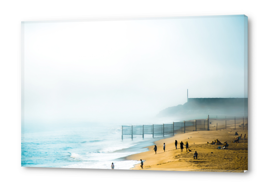 blue ocean and sandy beach with foggy sky at Point Mugu State Park, California, USA Acrylic prints by Timmy333