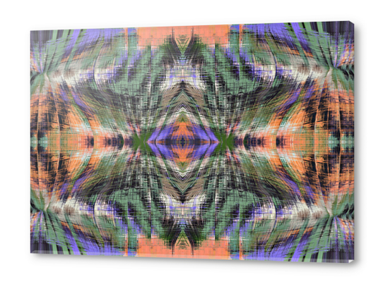 geometric symmetry pattern abstract background in green purple orange Acrylic prints by Timmy333