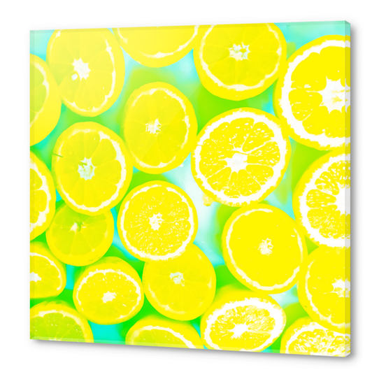 juicy yellow lemon pattern abstract with green background Acrylic prints by Timmy333