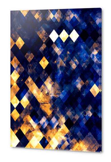 geometric pixel square pattern abstract art in blue brown orange Acrylic prints by Timmy333