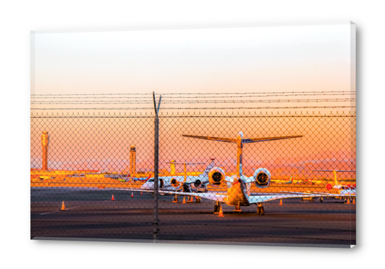 Airplane at Las Vegas airport USA with sunset sky Acrylic prints by Timmy333