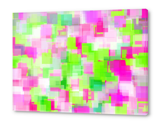 geometric square pattern abstract background in pink and green Acrylic prints by Timmy333