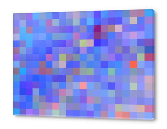 geometric square pixel pattern abstract in blue and pink Acrylic prints by Timmy333