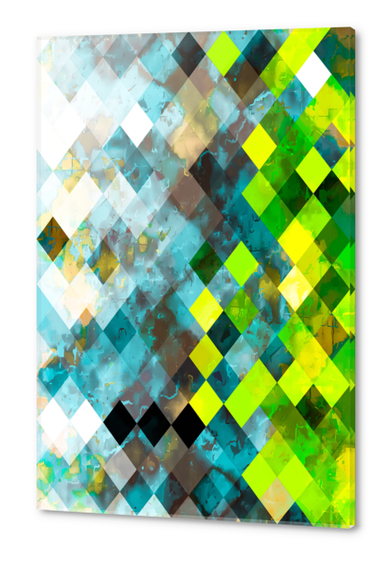 geometric square pixel pattern abstract art background in blue green Acrylic prints by Timmy333