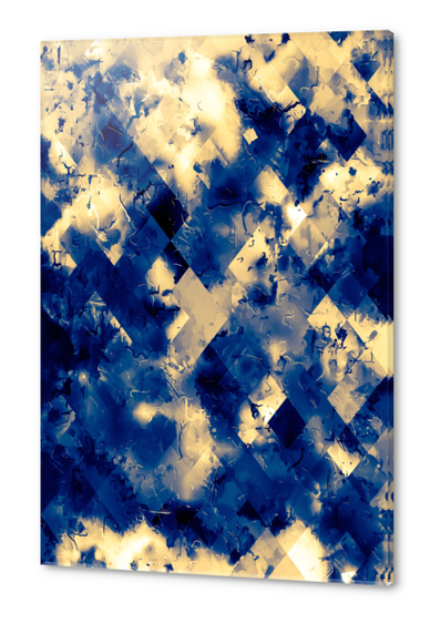 geometric square pixel pattern abstract background in blue yellow Acrylic prints by Timmy333