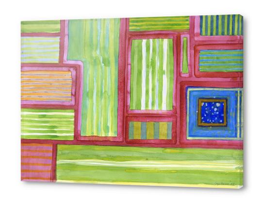 2013. Green Striped Fields with Blue Square  Acrylic prints by Heidi Capitaine