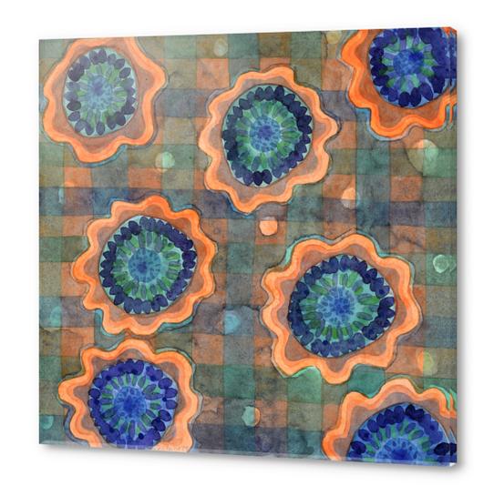 Glowing Fancy Flowers on Checks  Acrylic prints by Heidi Capitaine