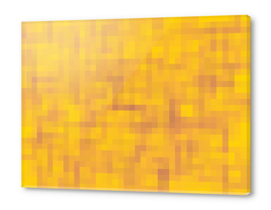 geometric square pixel pattern abstract background in yellow and brown Acrylic prints by Timmy333