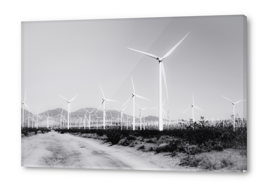 wind turbine and desert view in black and white Acrylic prints by Timmy333