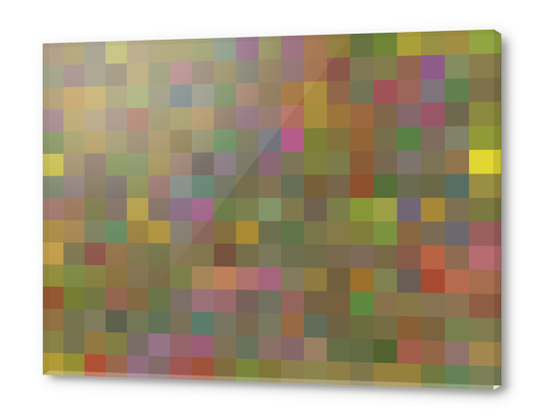 geometric square pixel pattern abstract in green pink yellow Acrylic prints by Timmy333