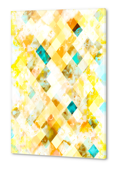 geometric pixel square pattern abstract in yellow brown blue Acrylic prints by Timmy333