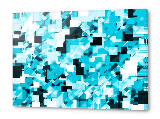 geometric square pixel pattern abstract background in blue and black Acrylic prints by Timmy333