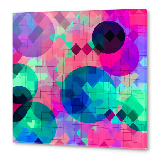 geometric square pixel and circle pattern abstract in pink blue green Acrylic prints by Timmy333