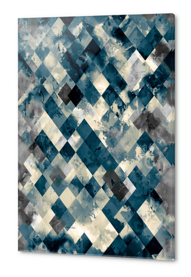 vintage geometric square pixel pattern abstract in blue Acrylic prints by Timmy333