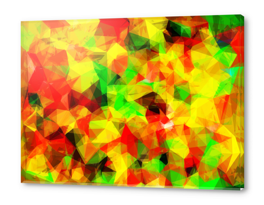 geometric triangle pattern abstract background in yellow green red Acrylic prints by Timmy333