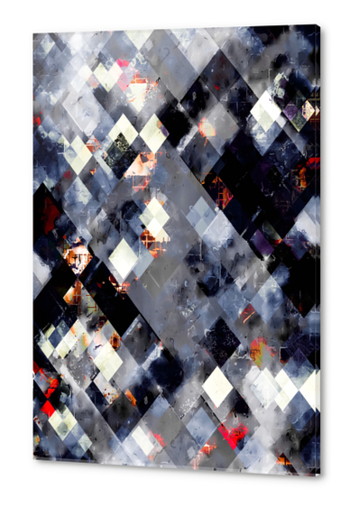 geometric pixel square pattern abstract background in blue red black and white Acrylic prints by Timmy333