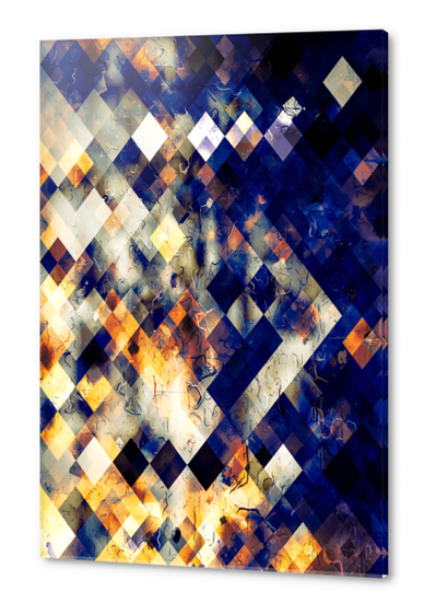 geometric pixel square pattern abstract background in blue brown orange Acrylic prints by Timmy333