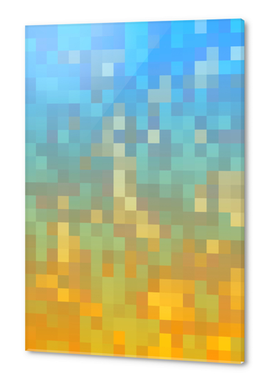 geometric pixel square pattern abstract background in yellow blue Acrylic prints by Timmy333