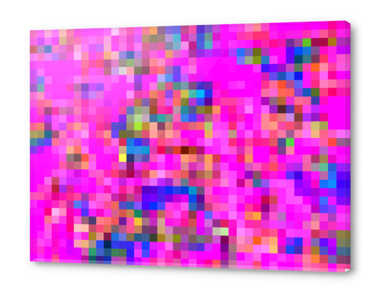 geometric square pixel pattern abstract background in pink blue yellow Acrylic prints by Timmy333