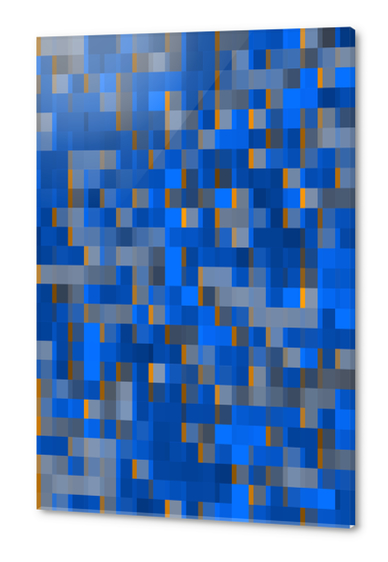 geometric pixel square pattern abstract background in blue yellow Acrylic prints by Timmy333