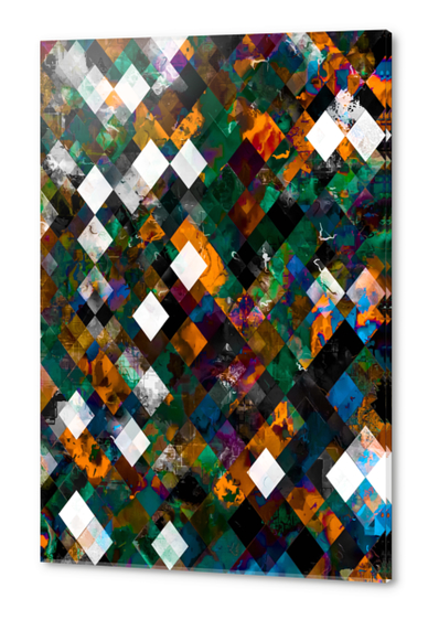 geometric pixel square pattern abstract art in orange brown blue green Acrylic prints by Timmy333