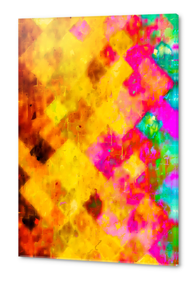 geometric pixel pattern painting abstract in brown yellow pink green Acrylic prints by Timmy333