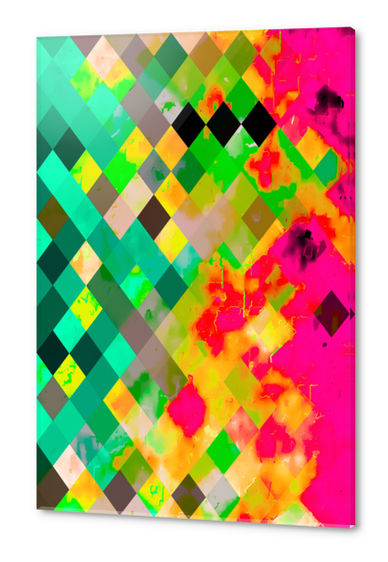 geometric pixel square pattern abstract art in green pink yellow Acrylic prints by Timmy333