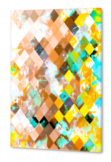 geometric square pixel pattern abstract in brown yellow blue Acrylic prints by Timmy333