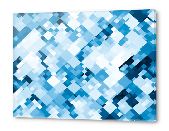 geometric square pixel pattern abstract background in blue Acrylic prints by Timmy333