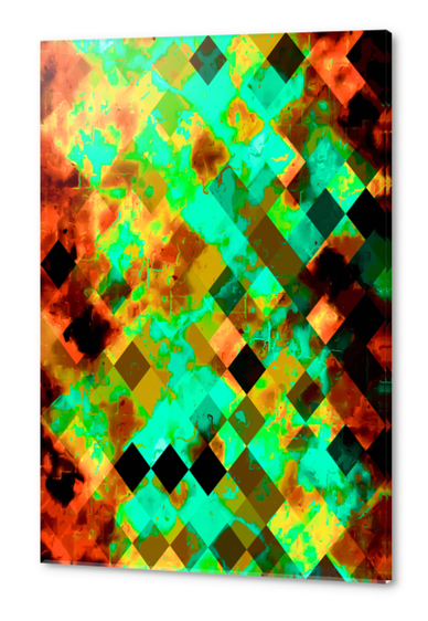 geometric pixel square pattern abstract art in green and brown Acrylic prints by Timmy333