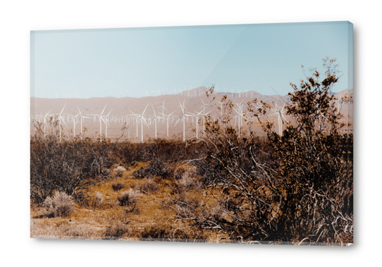 Desert and wind turbine with mountain background at Kern County California USA Acrylic prints by Timmy333