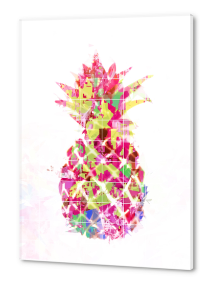 pineapple in pink yellow green blue with geometric triangle pattern abstract Acrylic prints by Timmy333