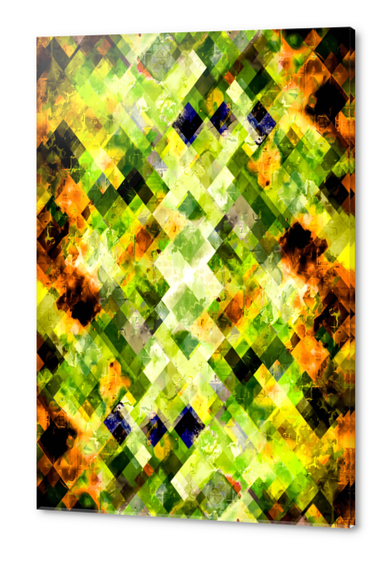 geometric pixel square pattern abstract background in green brown Acrylic prints by Timmy333