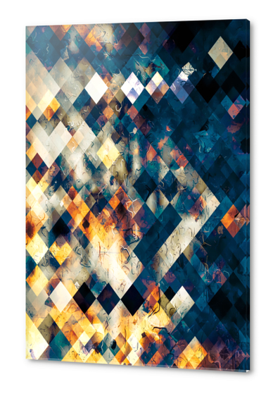 geometric square pixel pattern abstract background in blue brown orange Acrylic prints by Timmy333