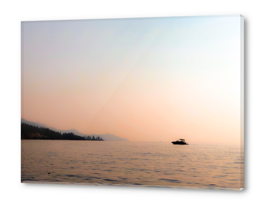 boat on the lake with sunset light at Lake Tahoe USA Acrylic prints by Timmy333