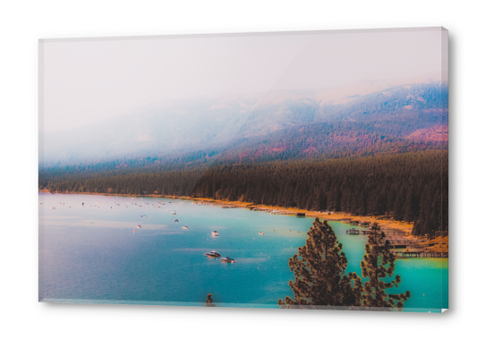 At Lake Tahoe Nevada USA with boat on the water and mountain view Acrylic prints by Timmy333