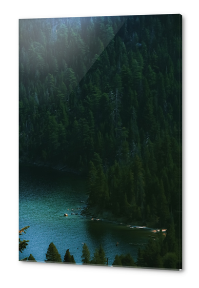 green pine tree and blue water at Emerald Bay Lake Tahoe California USA Acrylic prints by Timmy333