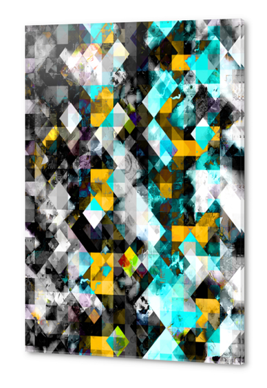 geometric pixel square pattern abstract background in blue yellow black Acrylic prints by Timmy333