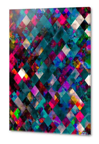 geometric pixel square pattern abstract art in blue pink purple Acrylic prints by Timmy333