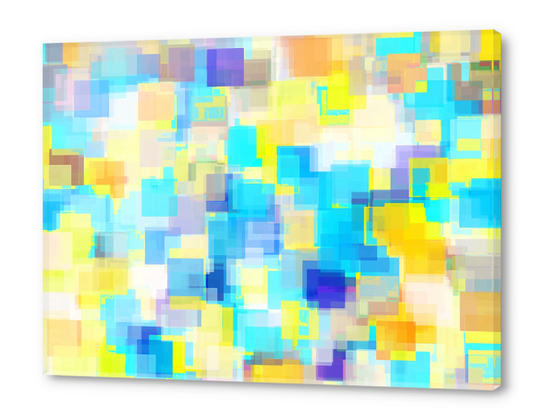 geometric square pattern abstract background in yellow and blue Acrylic prints by Timmy333