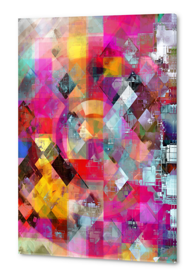 geometric pixel square pattern abstract background in pink blue yellow Acrylic prints by Timmy333