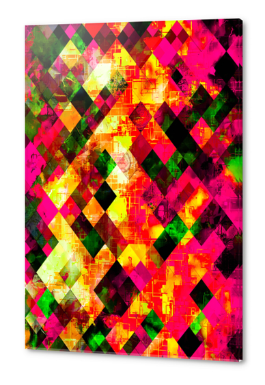 geometric pixel square pattern abstract background in pink orange red yellow Acrylic prints by Timmy333